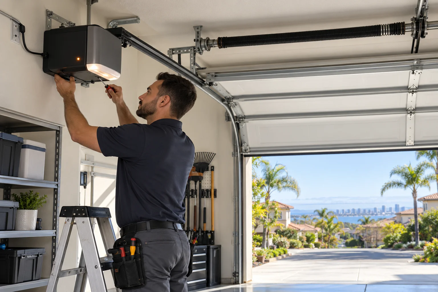 Garage door opener with an illuminated battery warning light